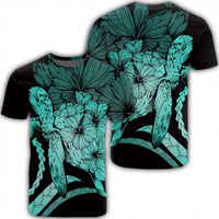 Hawaiian Hawaii Turtle Hibiscus Polynesian Vintage T Shirt Turquoise Unisex Black - Polynesian Pride
