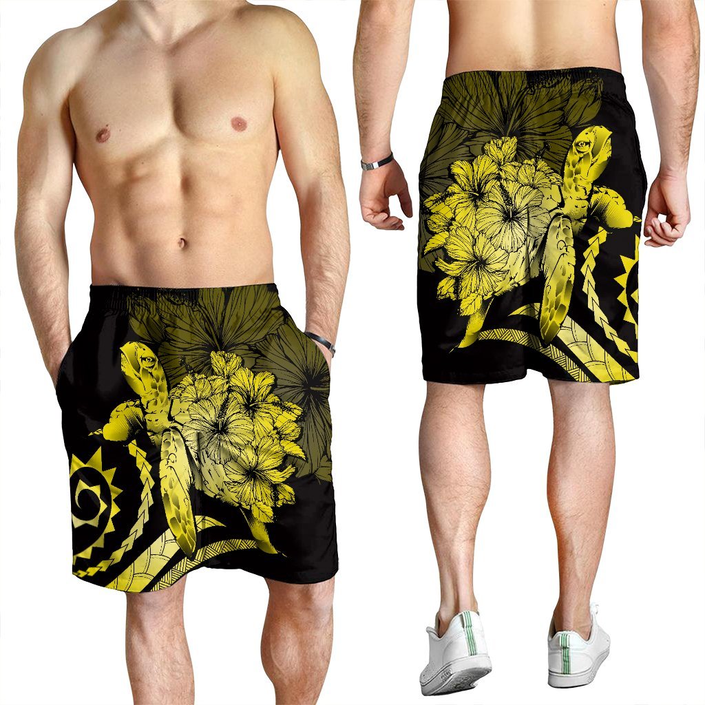 Hawaiian - Hawaii Turtle Hibiscus Polynesian Vintage Men's Shorts - Yellow - AH - Polynesian Pride