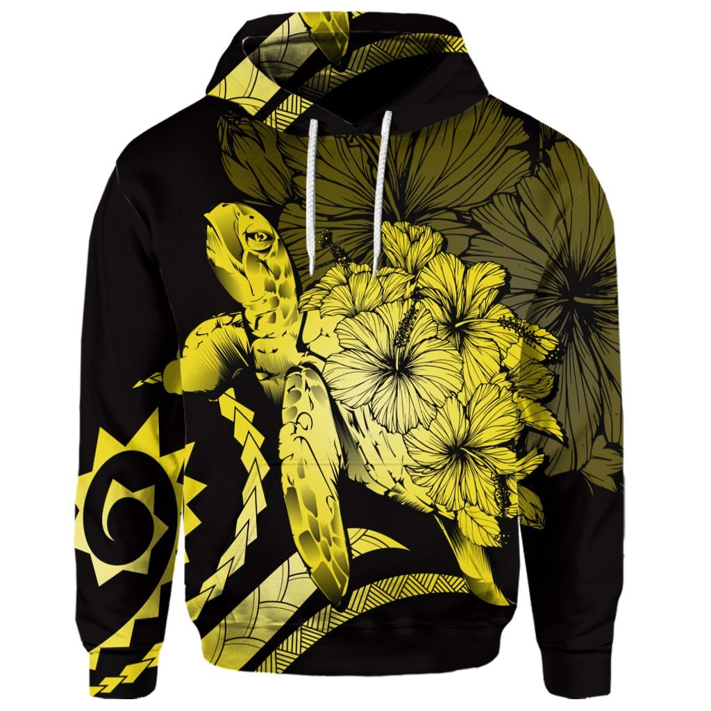 Custom Hawaiian Hawaii Turtle Hibiscus Polynesian Vintage Hoodie Yellow - Polynesian Pride
