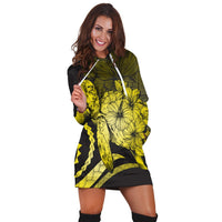 Hawaiian - Hawaii Turtle Hibiscus Polynesian Vintage Hoodie Dress - Yellow - AH - Polynesian Pride