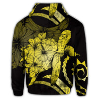 Hawaiian Hoodie Hawaiian Turtle Hibiscus Polynesian Vintage Hoodie Yellow - Polynesian Pride