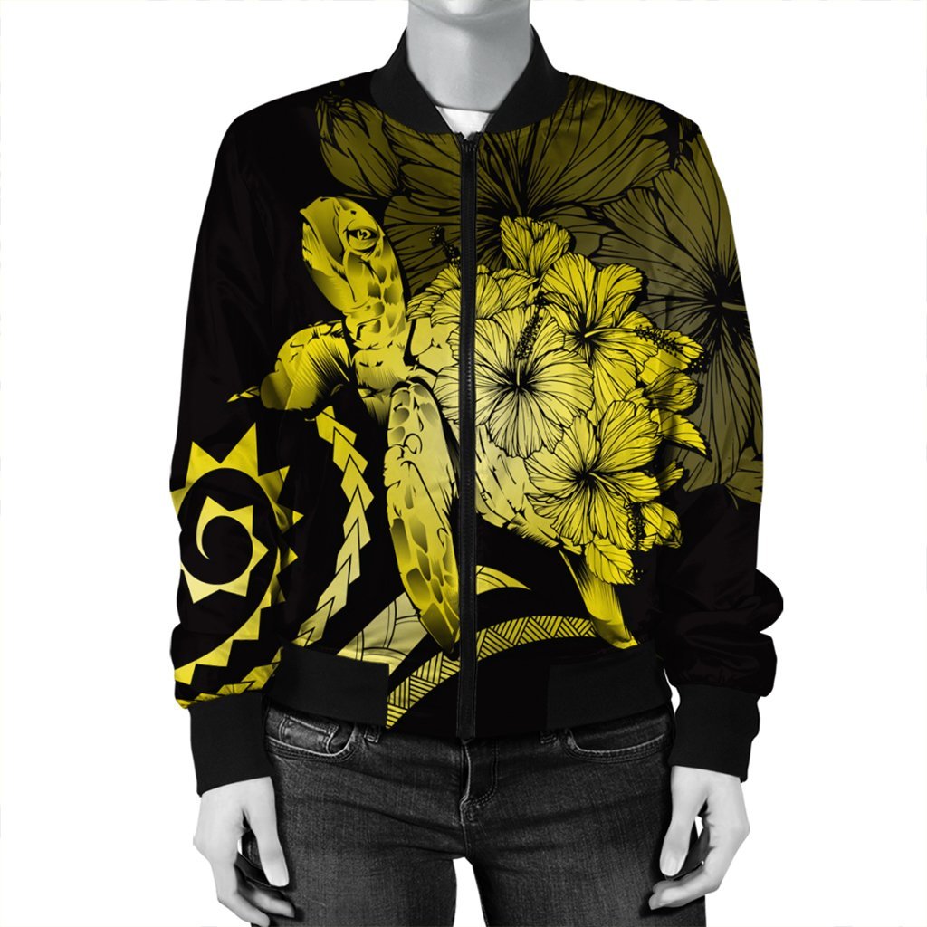 Hawaiian - Hawaii Turtle Hibiscus Polynesian Vintage Bomber Jacket - Yellow - AH - Polynesian Pride