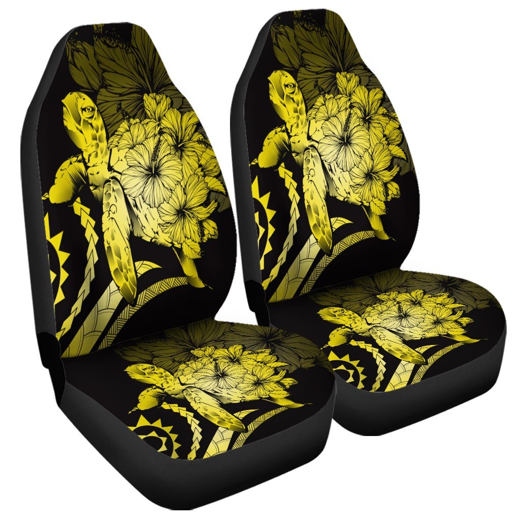 Hawaiian - Hawaii Turtle Hibiscus Polynesian Vintage Car Seat Covers - Yellow - AH Universal Fit Black - Polynesian Pride