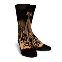 Hawaiian - Hawaii Ukulele Flower Crew Socks - Gold - AH - Polynesian Pride