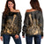 Hawaiian - Hawaii Ukulele Flower Women's Off Shoulder Sweater - Gold - AH Black - Polynesian Pride