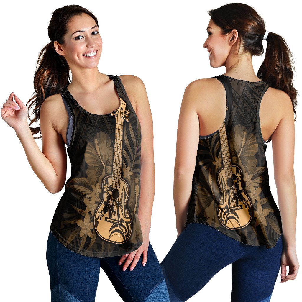 Hawaiian - Hawaii Ukulele Flower Racerback Tank - Gold - AH Black - Polynesian Pride