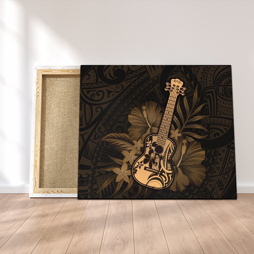 Hawaiian - Hawaii Ukulele Flower Canvas - Gold - AH Canvas Poly-cotton - Polynesian Pride