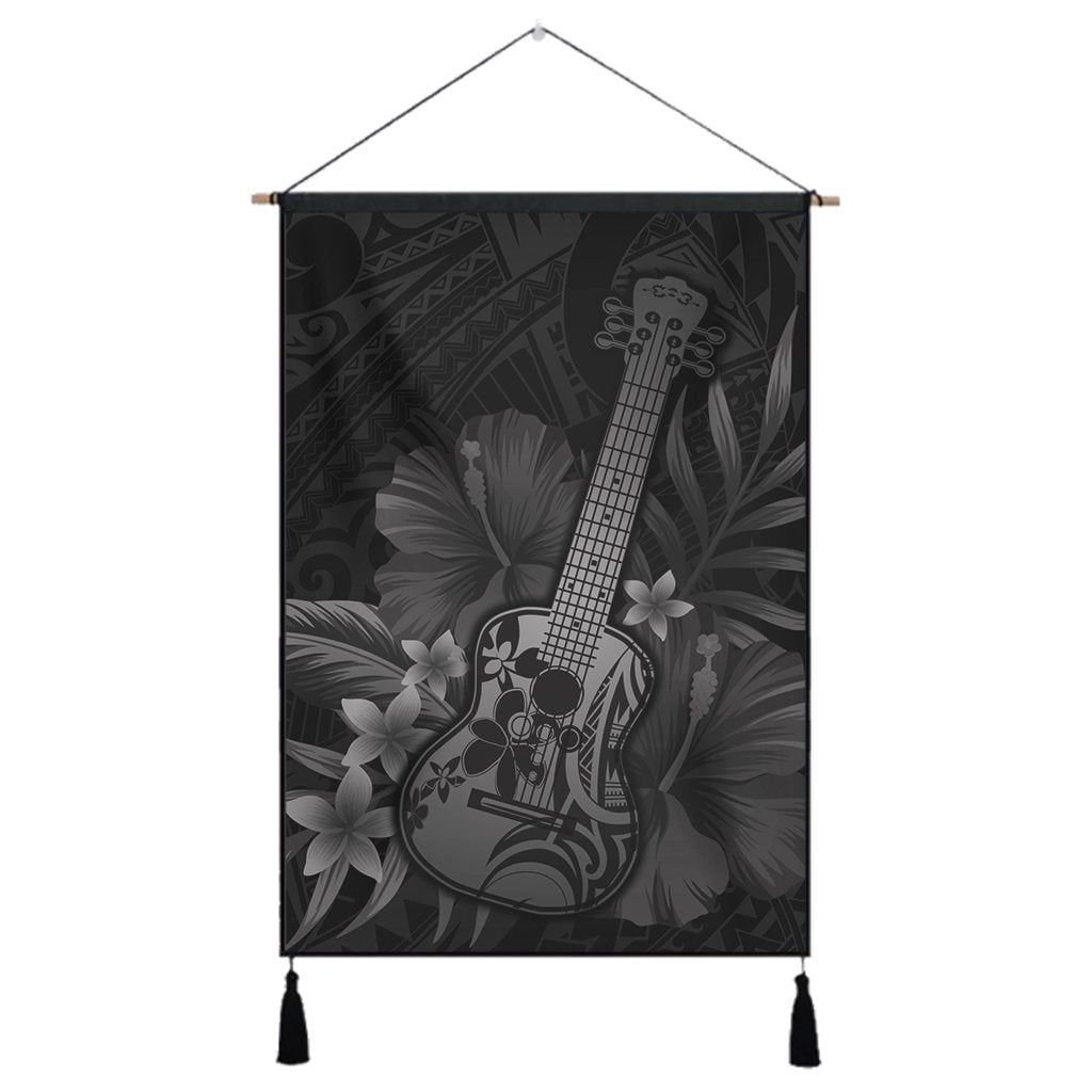 Hawaiian - Hawaii Ukulele Flower Hanging Poster - Gray - AH Hanging Poster Cotton And Linen - Polynesian Pride