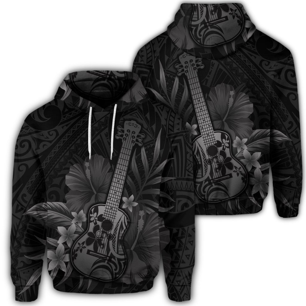 Hawaiian Hoodie Hawaiian Ukulele Flower Hoodie Gray Unisex Art - Polynesian Pride