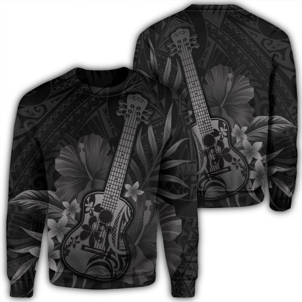 Hawaiian - Hawaii Ukulele Flower Sweatshirt - Gray - AH Unisex Black - Polynesian Pride