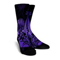 Hawaiian - Hawaii Ukulele Flower Crew Socks - Purple - AH - Polynesian Pride