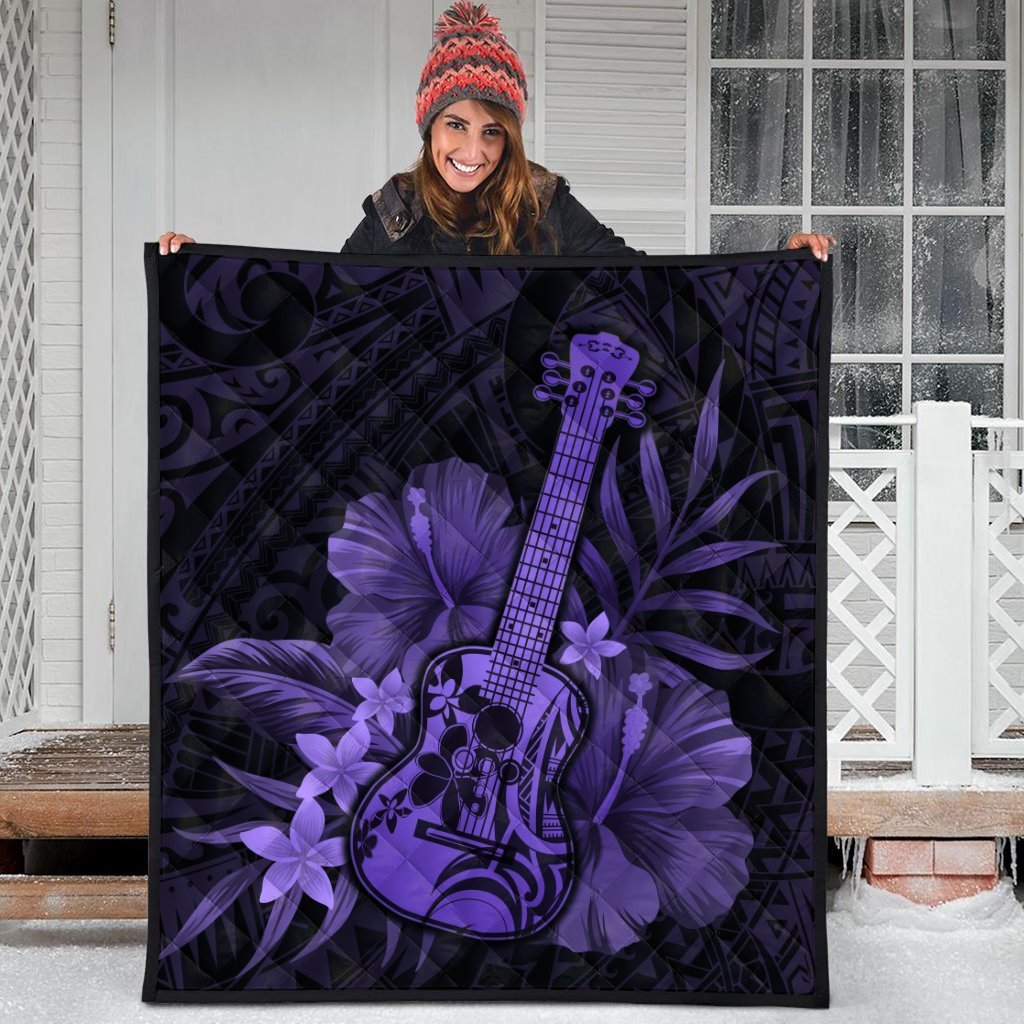 Hawaiian - Hawaii Ukulele Flower Premium Quilts - Purple - AH - Polynesian Pride