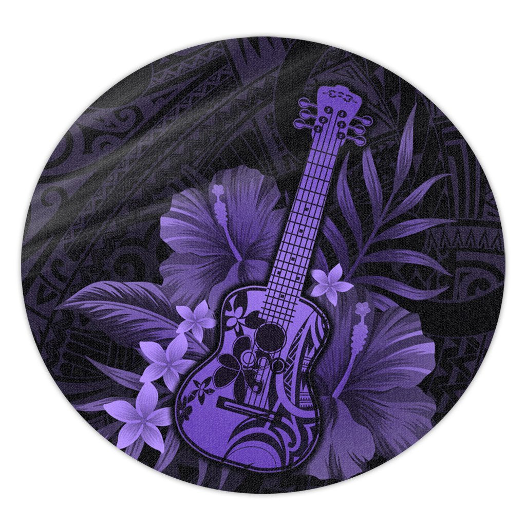 Hawaiian - Hawaii Ukulele Flower Round Carpet - Purple - AH Round Carpet Luxurious Plush - Polynesian Pride