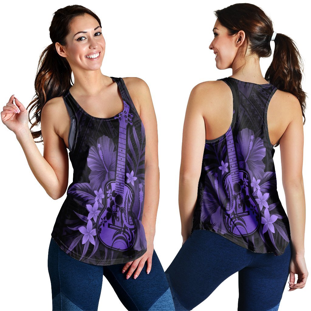 Hawaiian - Hawaii Ukulele Flower Racerback Tank - Purple - AH Black - Polynesian Pride