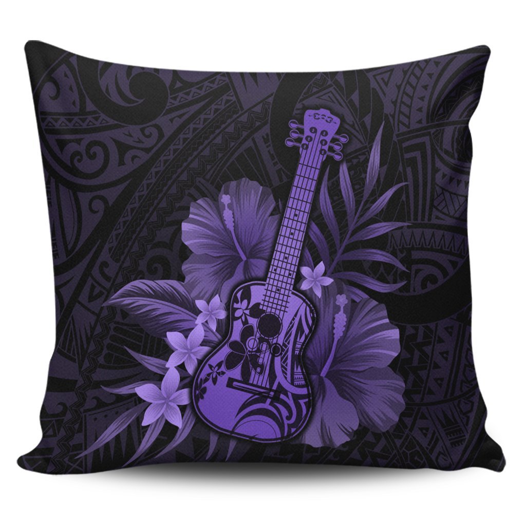 Hawaiian - Hawaii Ukulele Flower Pillow Covers - Purple - AH Pillow Covers Black - Polynesian Pride