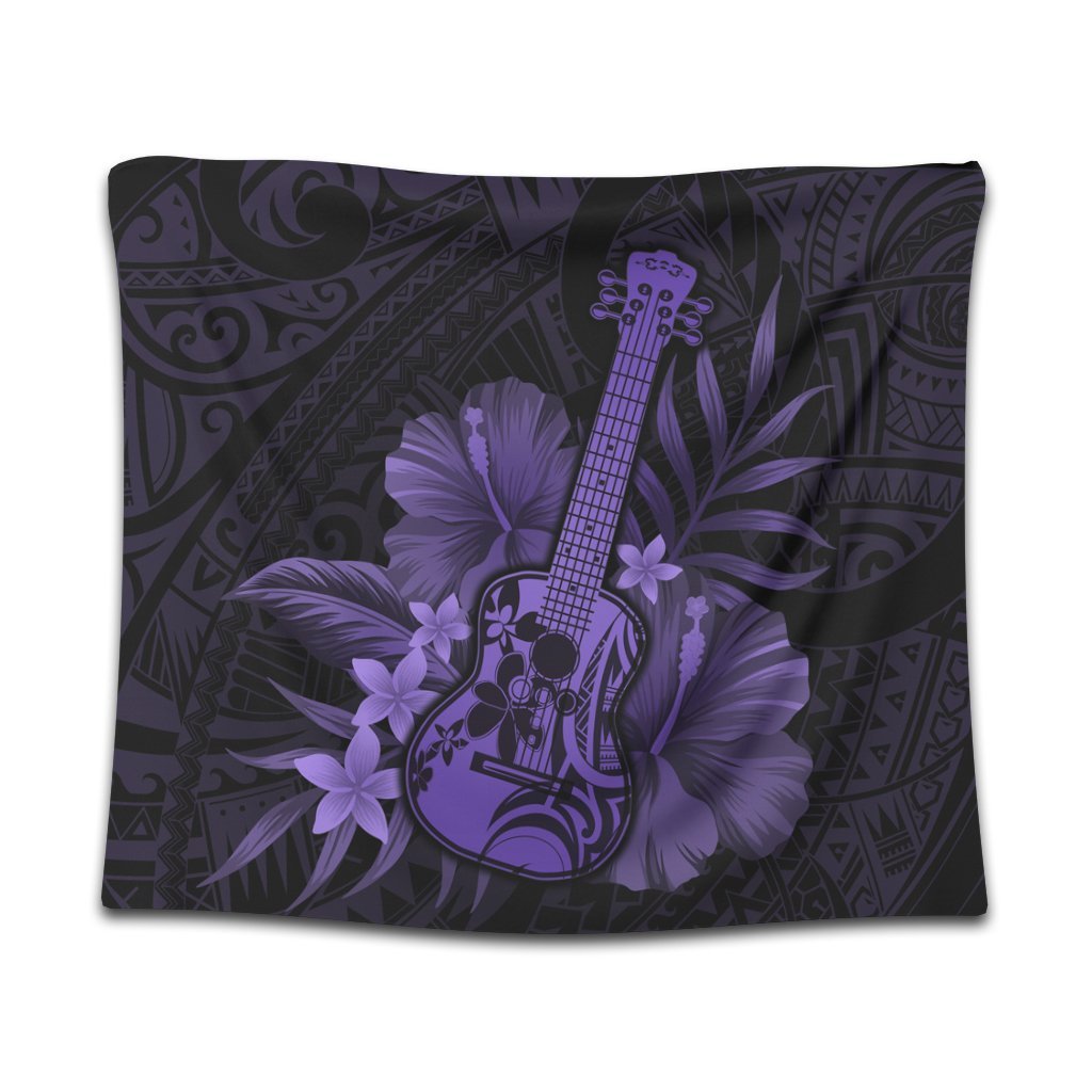 Hawaiian - Hawaii Ukulele Flower Tapestry - Purple - AH Wall Tapestry Black - Polynesian Pride