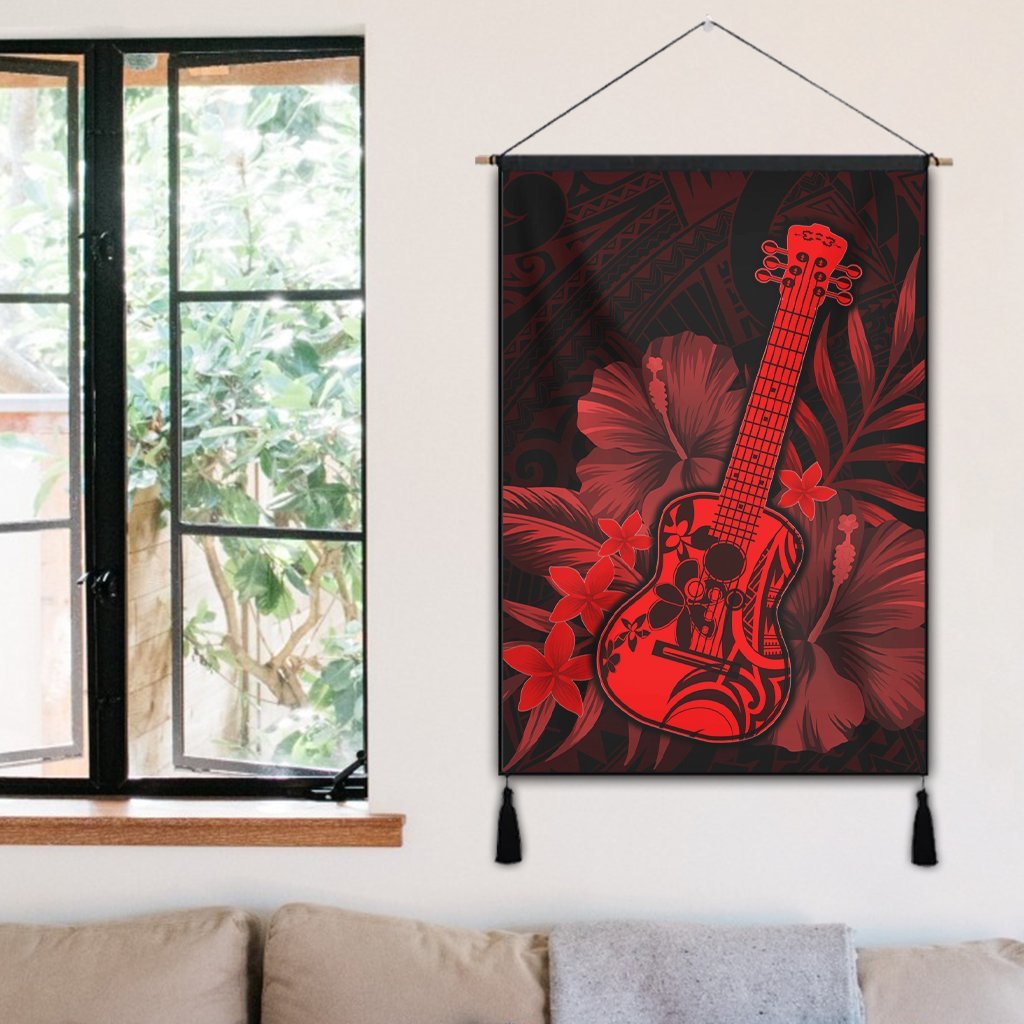 Hawaiian - Hawaii Ukulele Flower Hanging Poster - Red - AH - Polynesian Pride