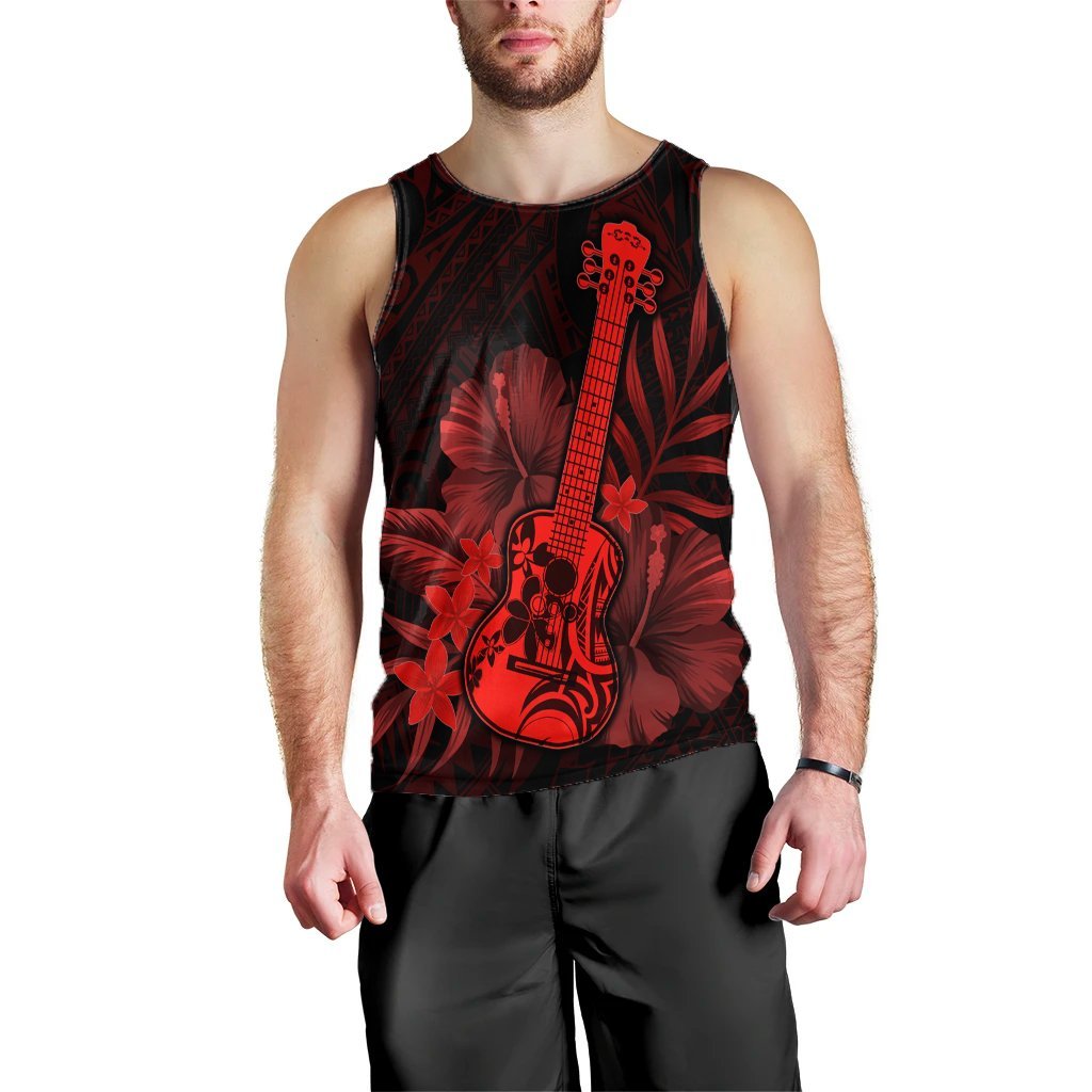 Hawaiian - Hawaii Ukulele Flower Tank Top - Red - AH Black - Polynesian Pride