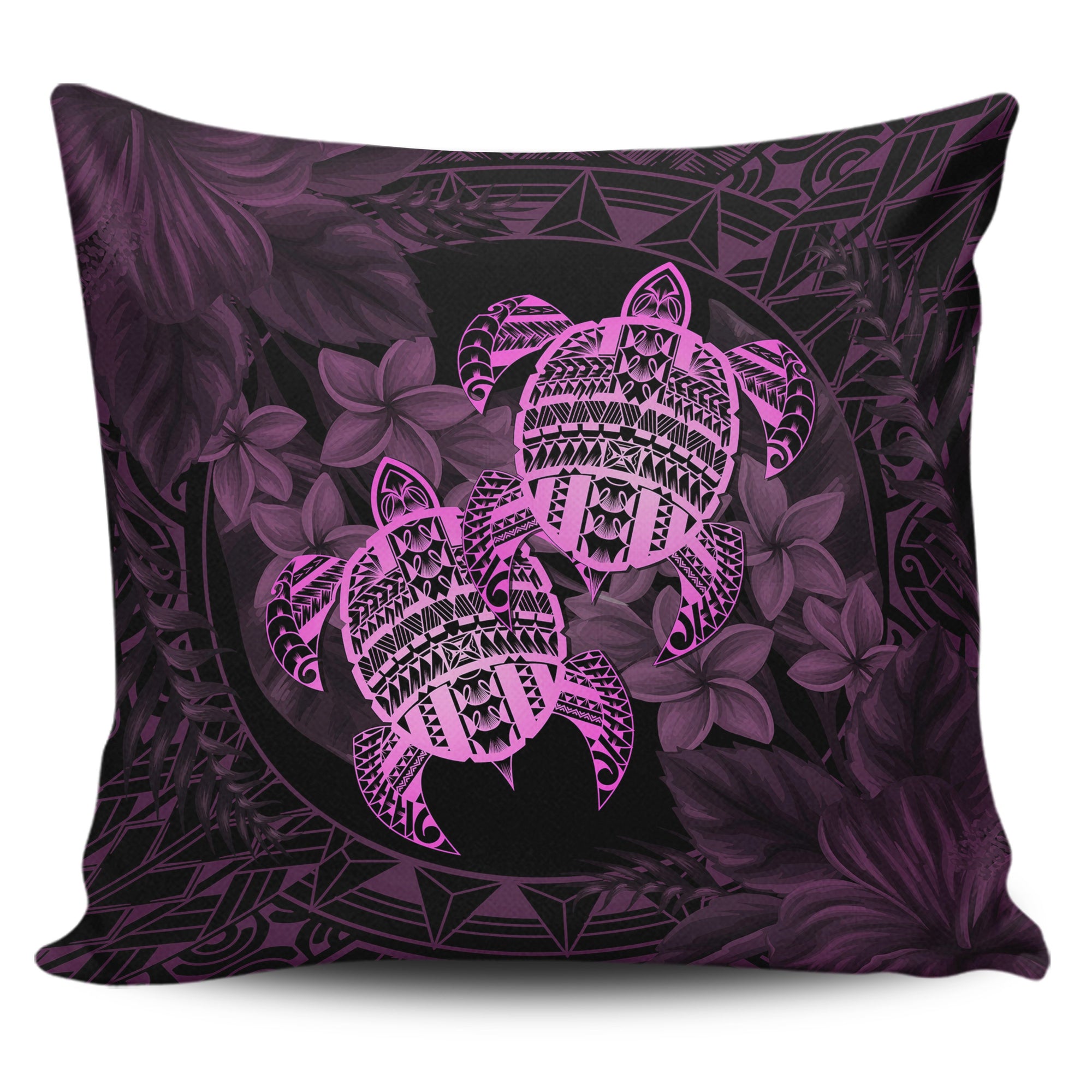 hawaiiPillow Case - Turtle Strong Pattern Hibiscus Plumeria Pink AH One Style Zippered Pillow Case 18"x18"(Twin Sides) Pink - Polynesian Pride