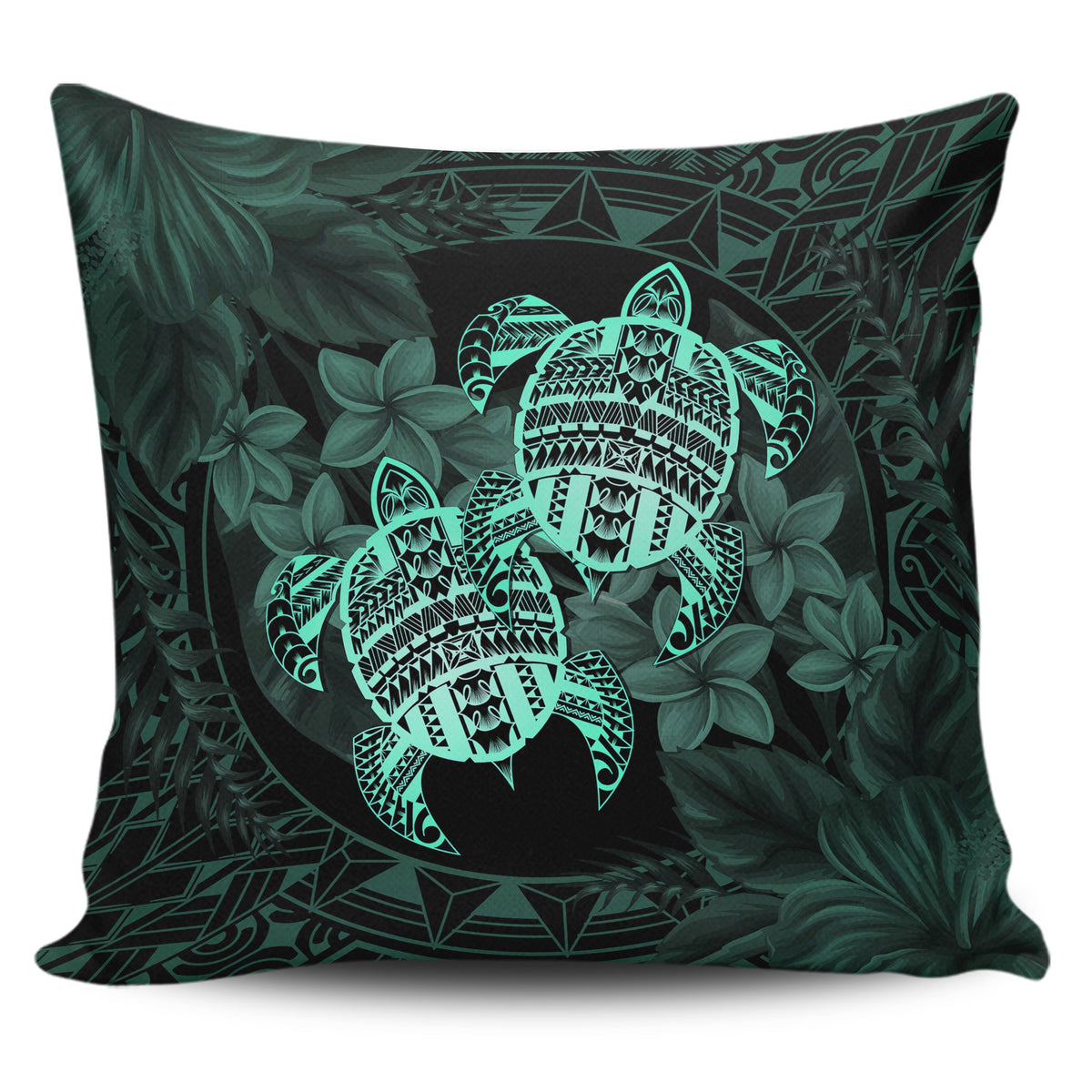 hawaiiPillow Case - Turtle Strong Pattern Hibiscus Plumeria Turquoise AH One Style Zippered Pillow Case 18"x18"(Twin Sides) Turquoise - Polynesian Pride