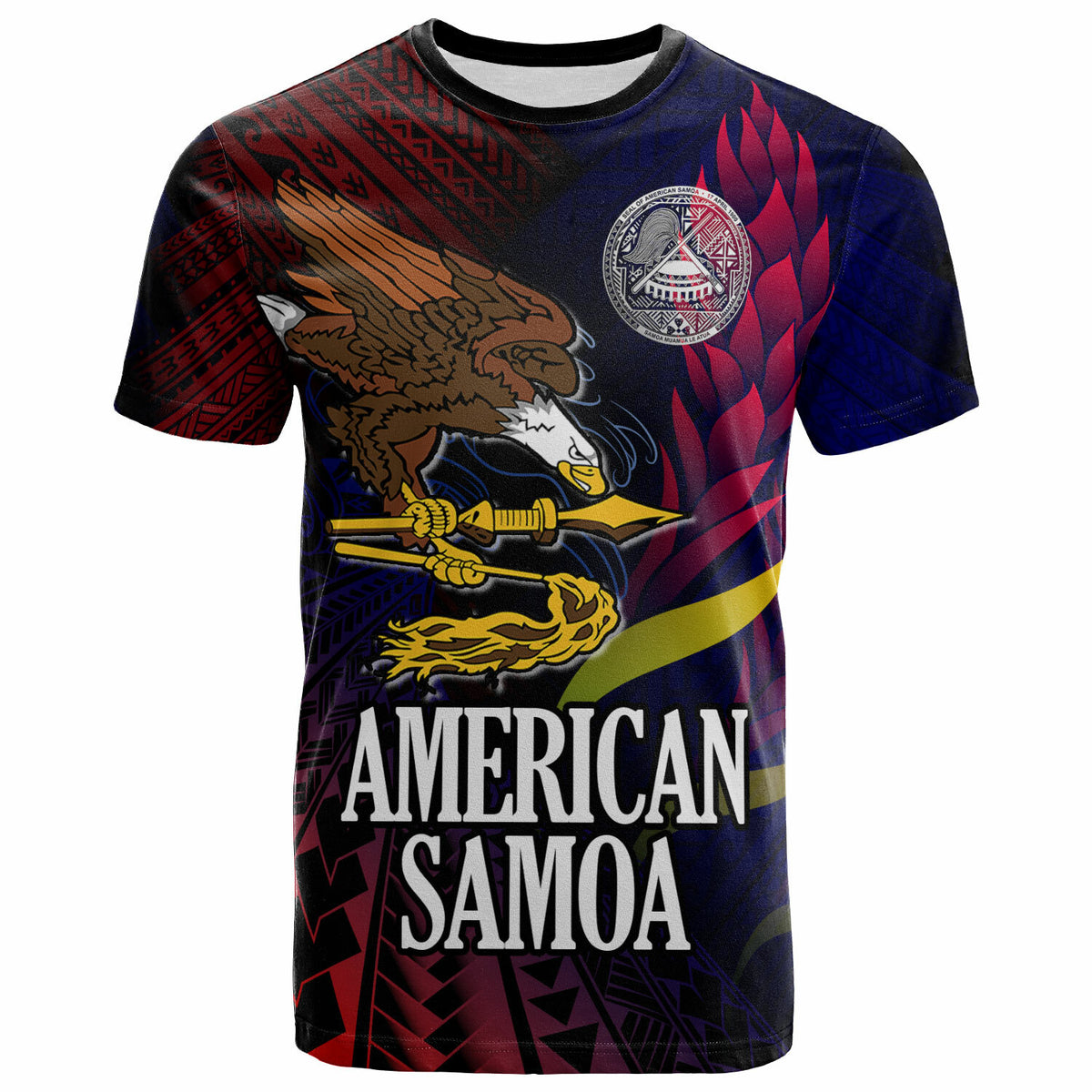 American Samoa T Shirt Custom Seal of American Samoa Gradient Color Style LT10 Black - Polynesian Pride