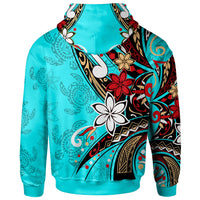 American Samoa Hoodie Tribal Flower With Special Turtles Blue Color - Polynesian Pride