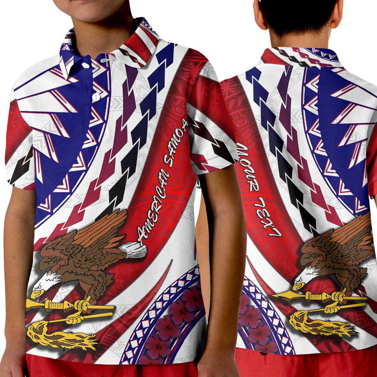 Custom American Samoa Polo Shirt Artsy Style LT9 Kid Red - Polynesian Pride