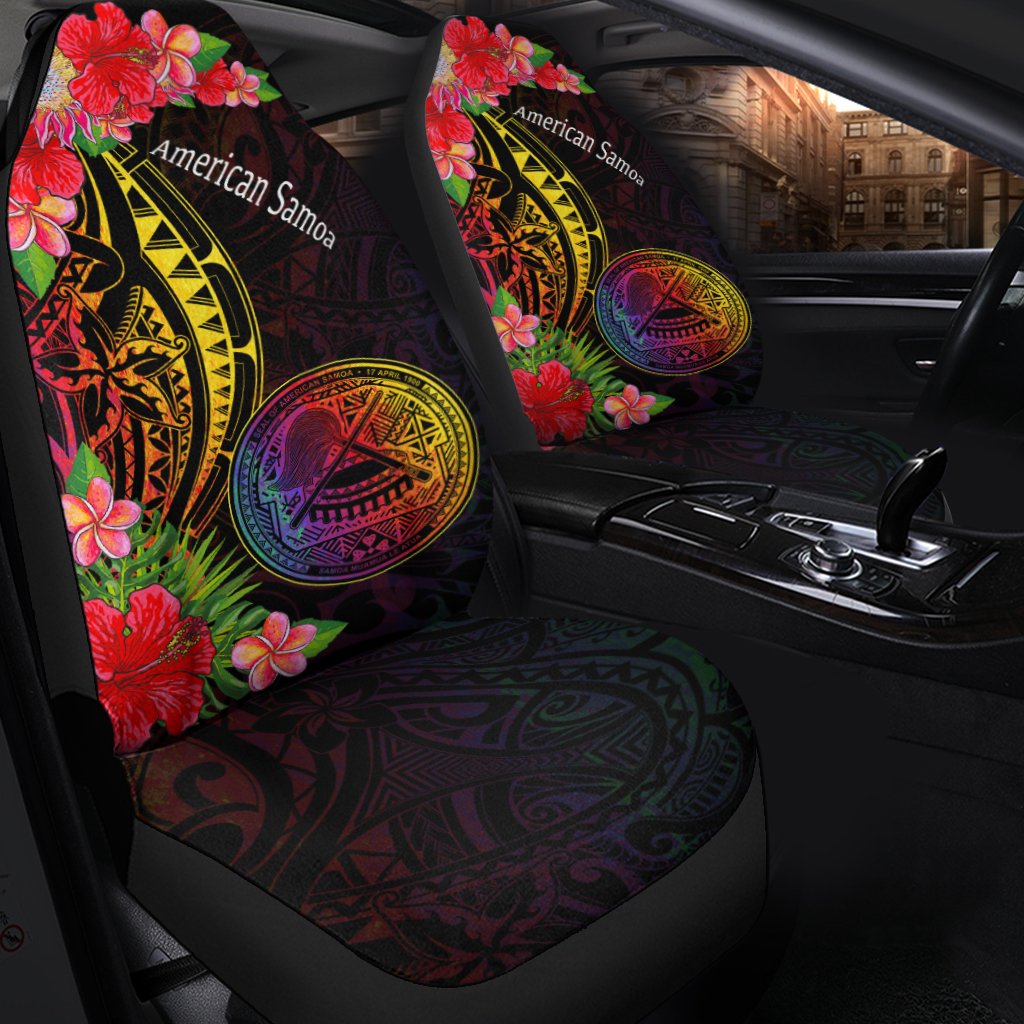 American Samoa Car Seat Cover - Tropical Hippie Style Universal Fit Black - Polynesian Pride