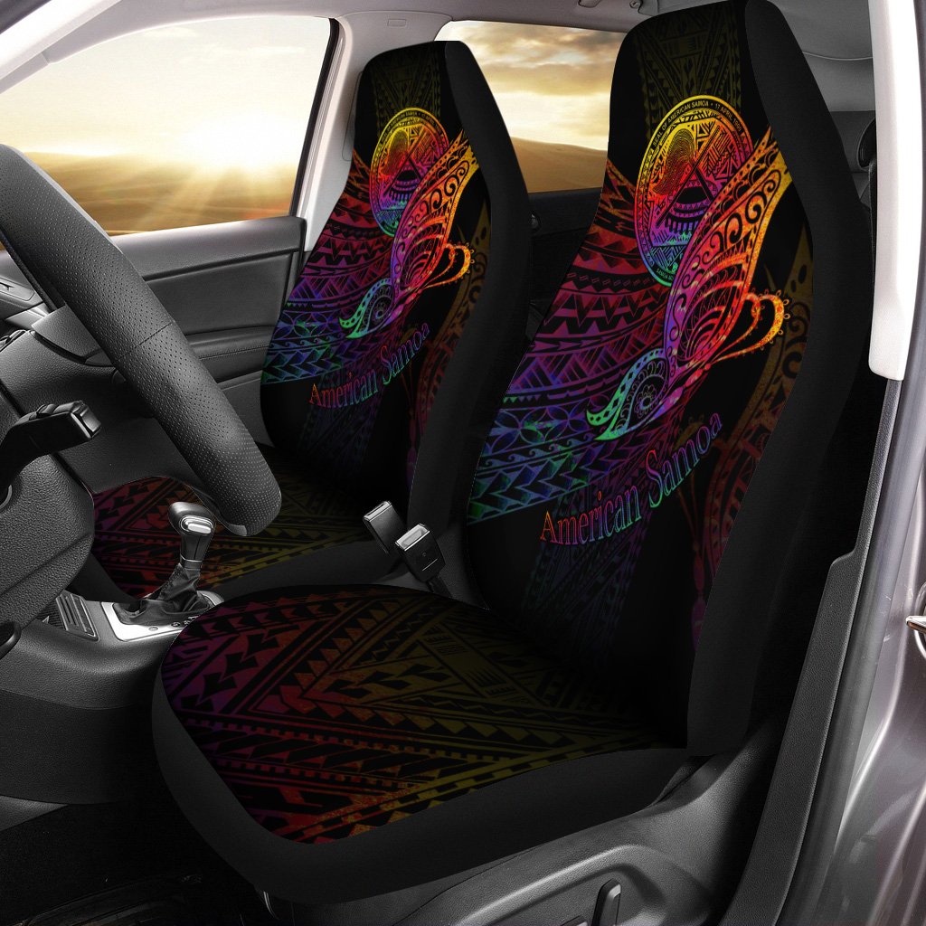 American Samoa Car Seat Cover - Butterfly Polynesian Style Universal Fit Black - Polynesian Pride