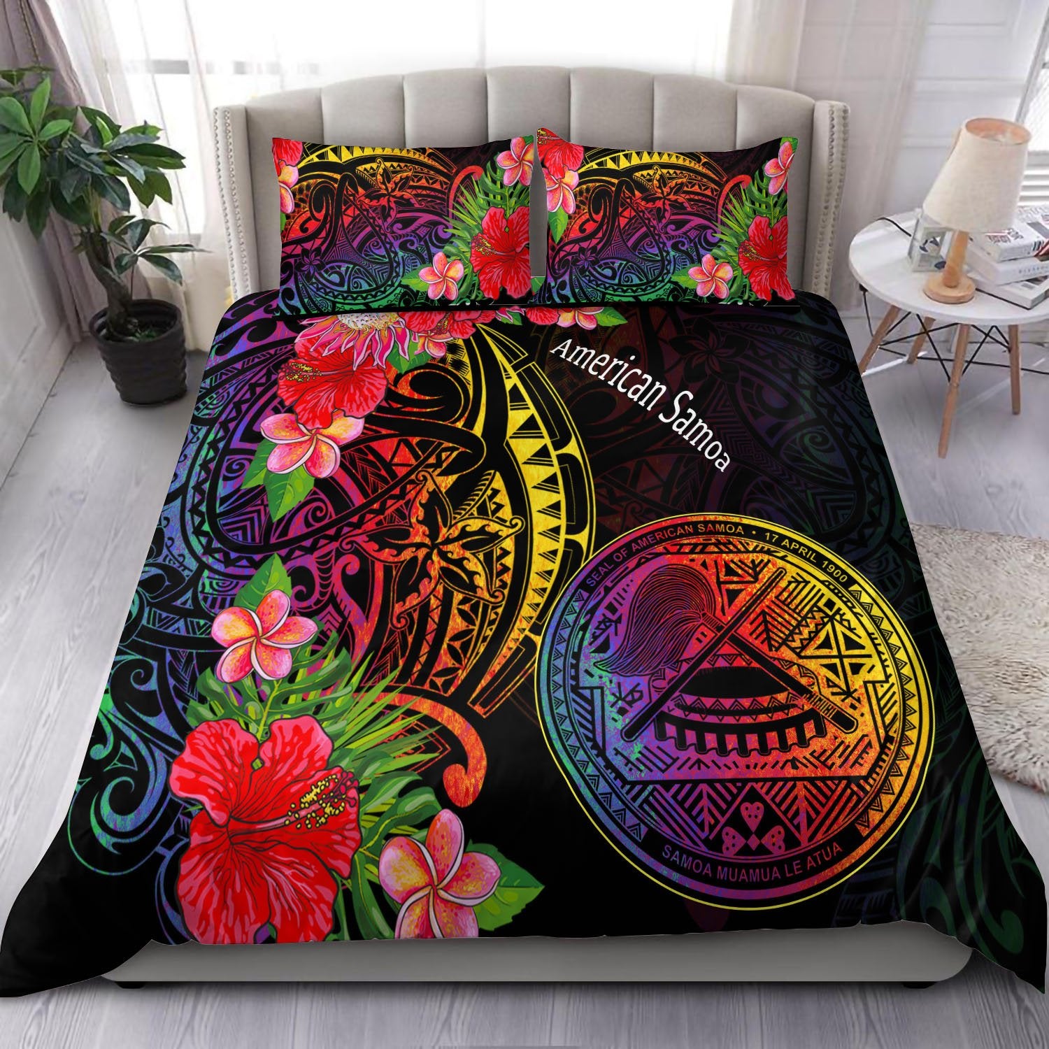 American Samoa Bedding Set - Tropical Hippie Style Black - Polynesian Pride