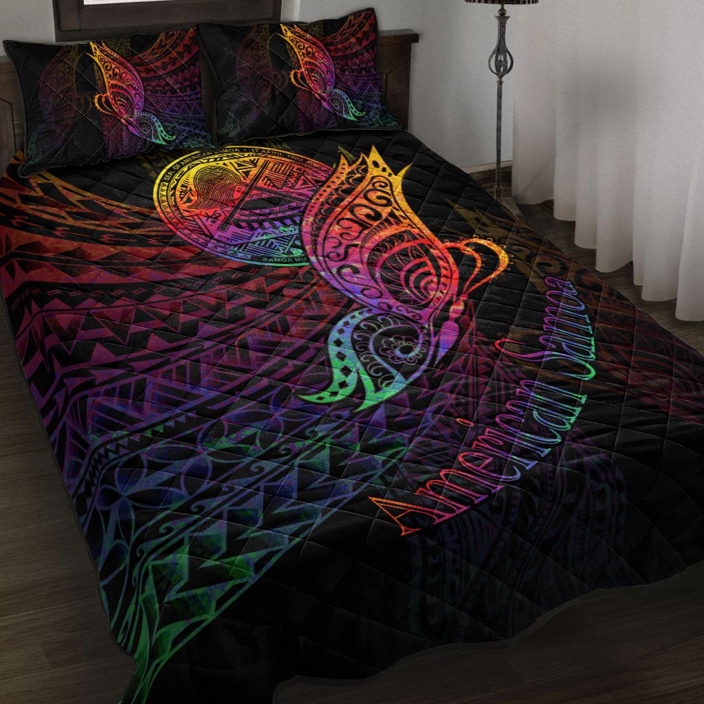 American Samoa Quilt Bed Set - Butterfly Polynesian Style Black - Polynesian Pride