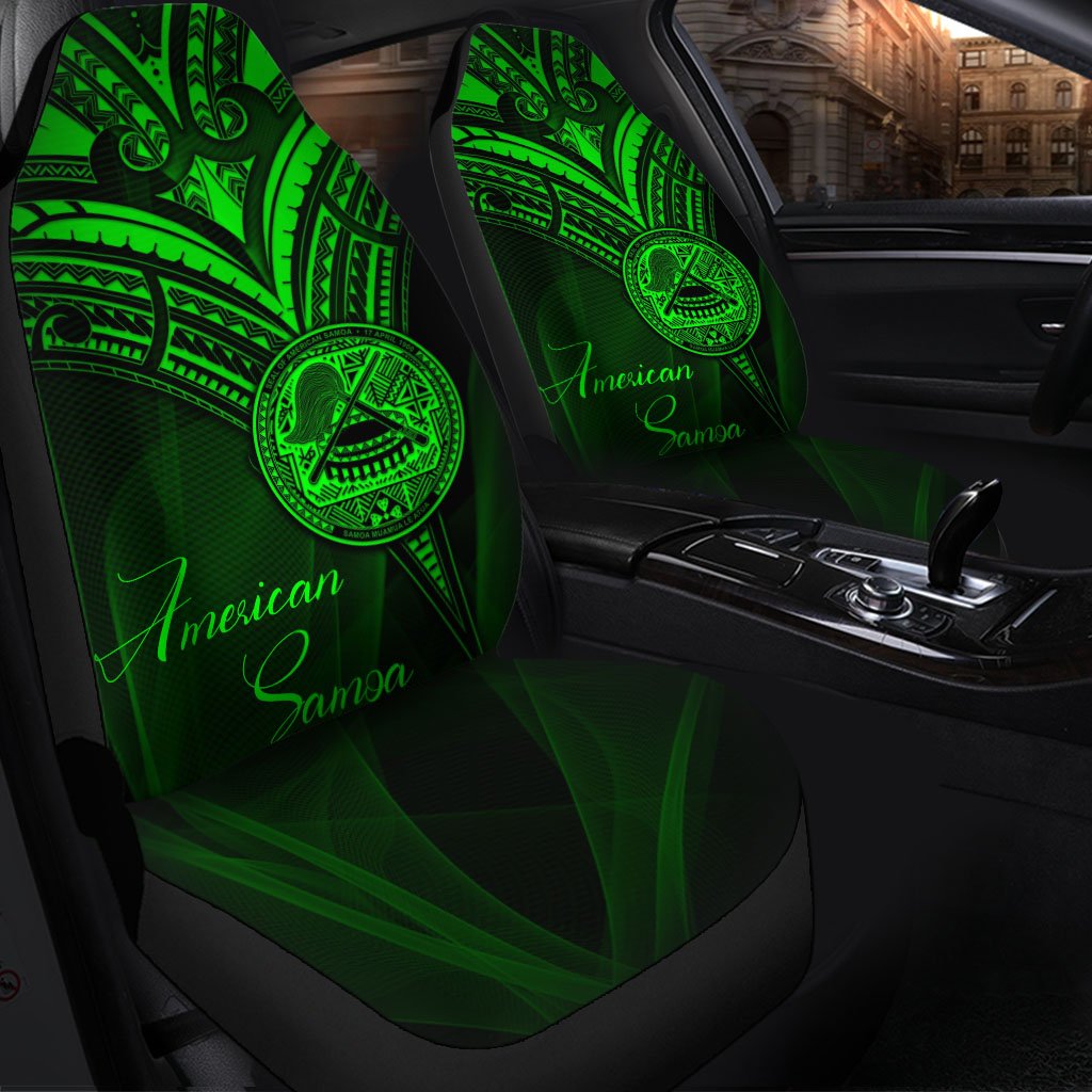 American Samoa Car Seat Cover - Green Color Cross Style Universal Fit Black - Polynesian Pride