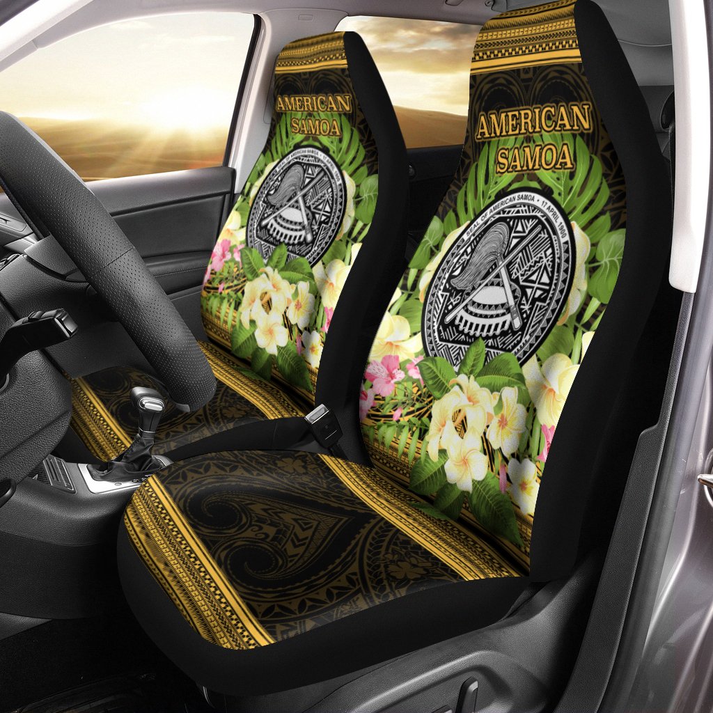 American Samoa Car Seat Cover - Polynesian Gold Patterns Collection Universal Fit Black - Polynesian Pride