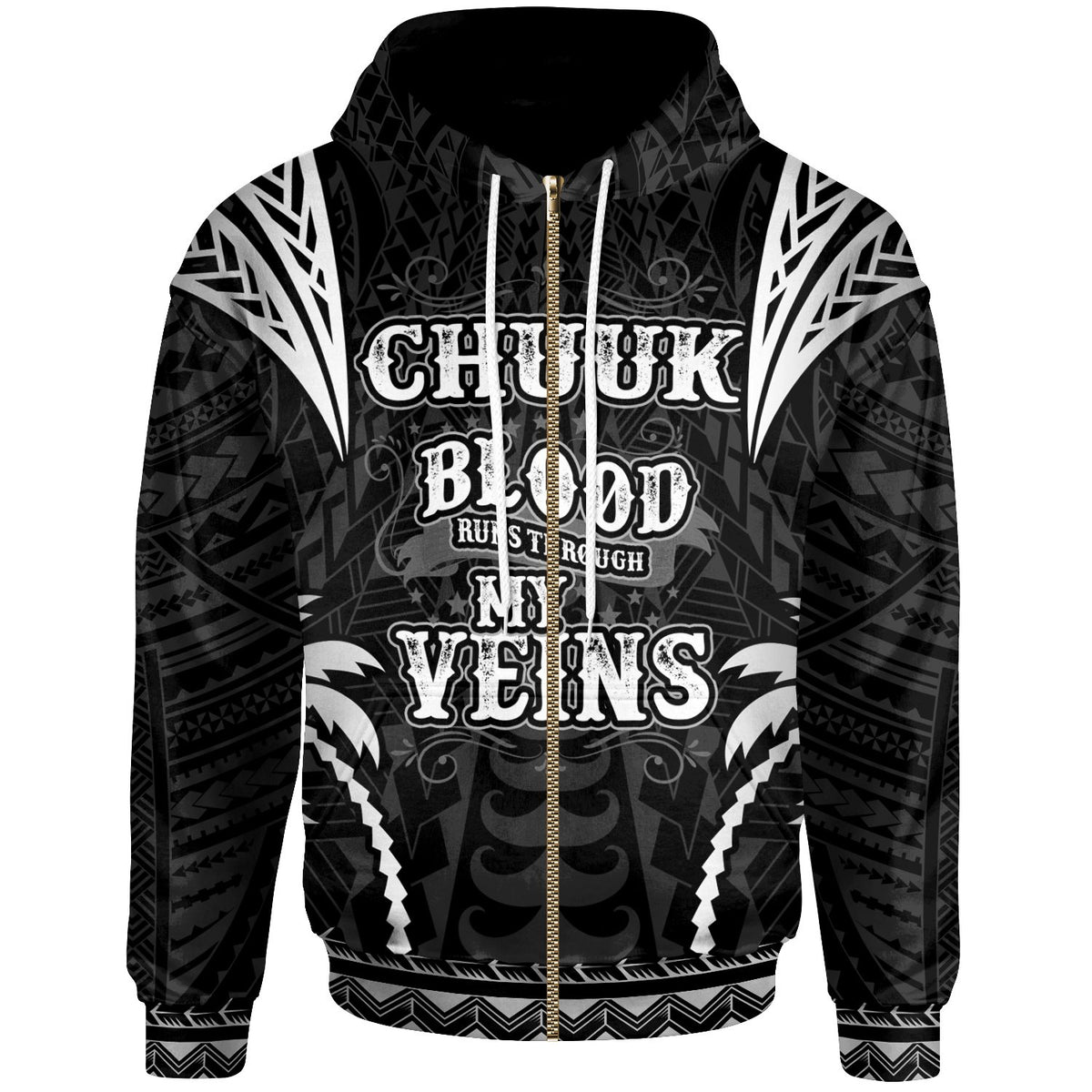 Cook Islands Zip up Hoodie Blood Runs Through My Veins Style Black Unisex Black - Polynesian Pride