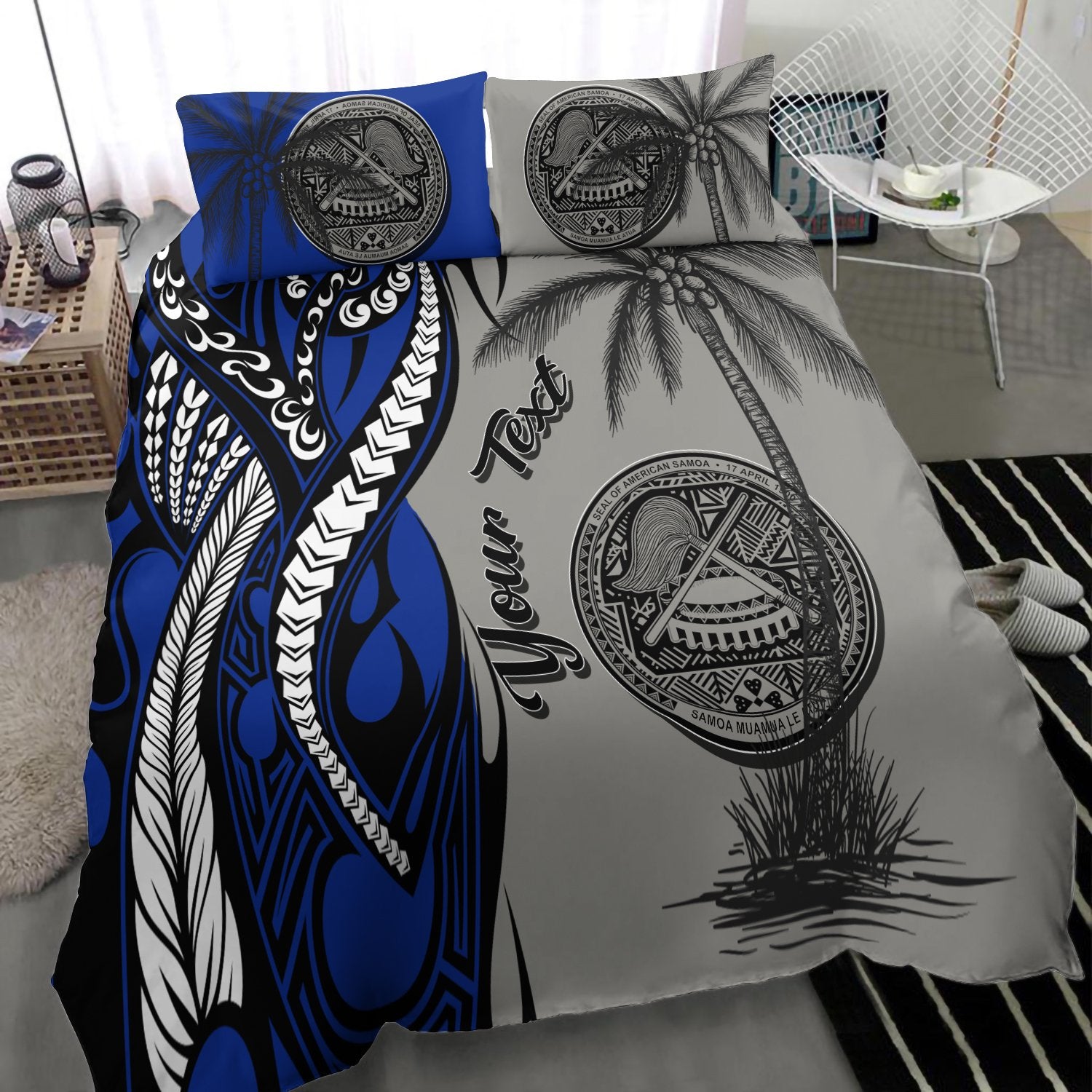 American Samoa Custom Personalized Bedding Set - Classical Coconut Tree Gray - Polynesian Pride