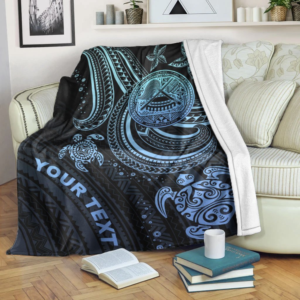 American Samoa Custom Personalised Premium Blanket - Blue Turtle White - Polynesian Pride