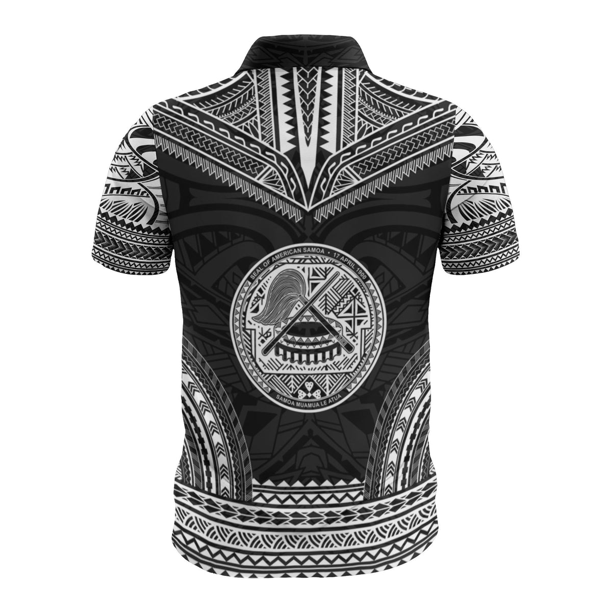 American Samoa Custom Polo Shirt Amerika Samoa Seal Polynesian Chief Tattoo Black Version - Polynesian Pride