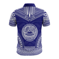 American Samoa Custom Polo Shirt Amerika Samoa Seal Polynesian Chief Tattoo Blue Version - Polynesian Pride