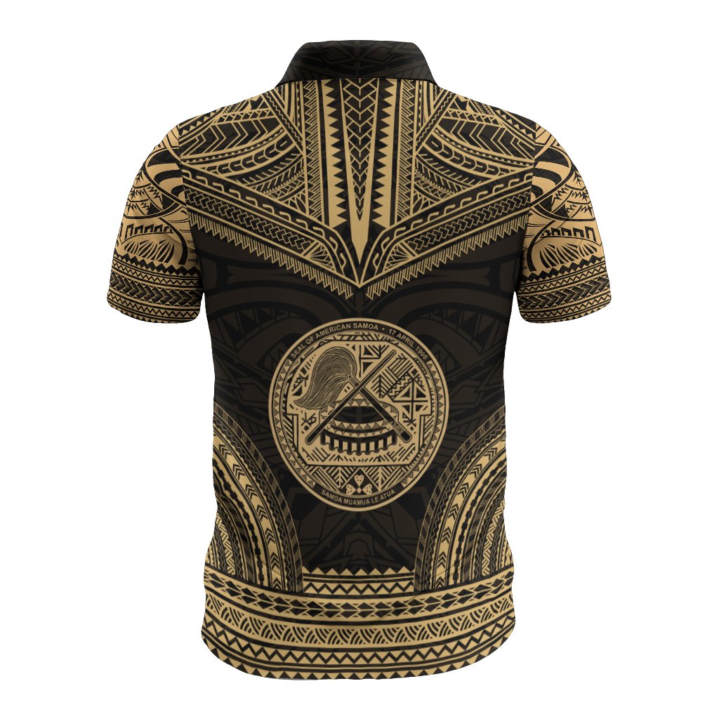 American Samoa Polo Shirt Amerika Samoa Seal Polynesian Chief Tattoo Gold Version - Polynesian Pride