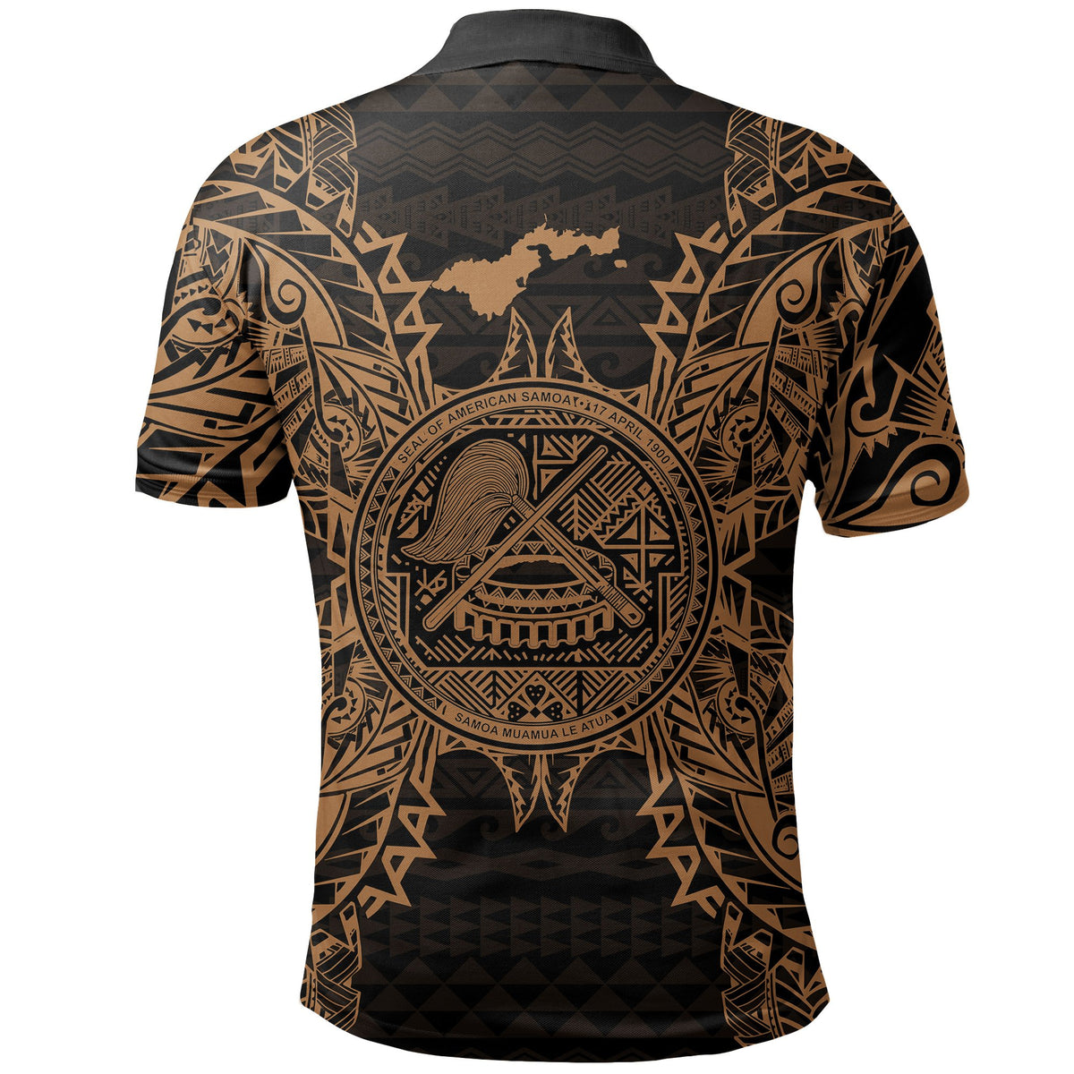 American Samoa Polo Shirt Amerika Samoa Coat Of Arms Map Polynesian Tattoo Gold - Polynesian Pride