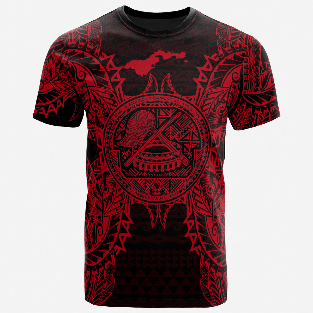 American Samoa T Shirt American Samoan Seal Map Polynesian Tattoo Red Unisex Gold - Polynesian Pride