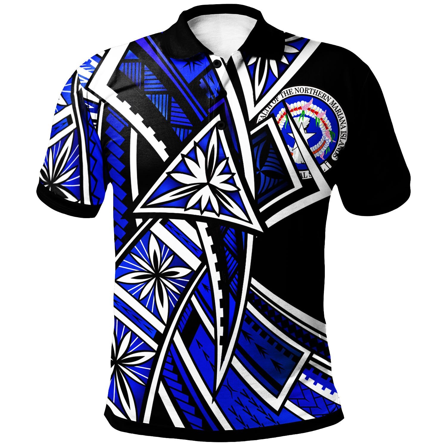Northern Mariana Islands Polo Shirt Tribal Flower Special Pattern Blue Color Unisex Blue - Polynesian Pride