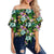 Animals And Tropical Flowers Women's Off Shoulder Wrap Waist Top - AH - Polynesian Pride