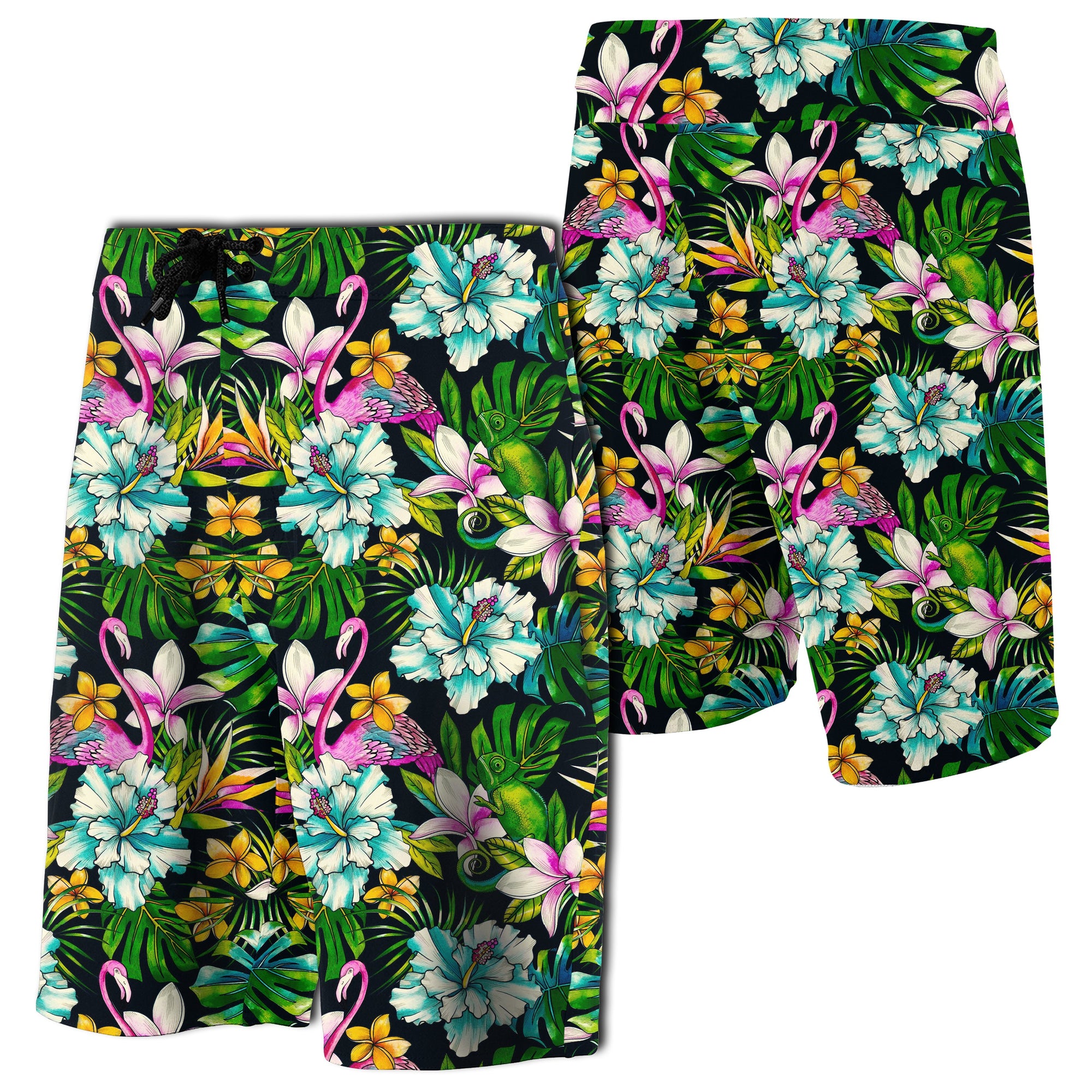 Animals And Tropical Flowers Board Shorts Men Green - Polynesian Pride