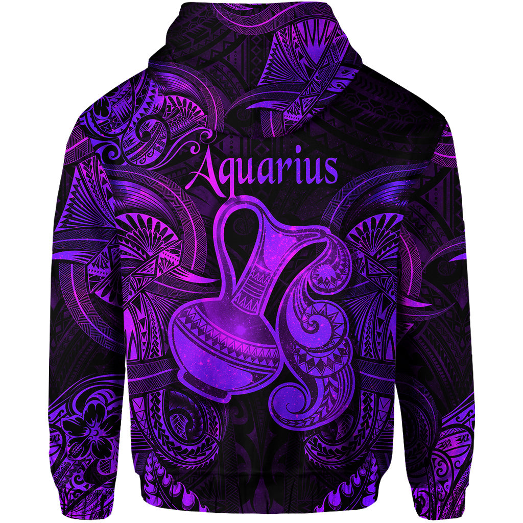 Aquarius Zodiac Polynesian Zip Hoodie Unique Style Purple LT8 - Polynesian Pride
