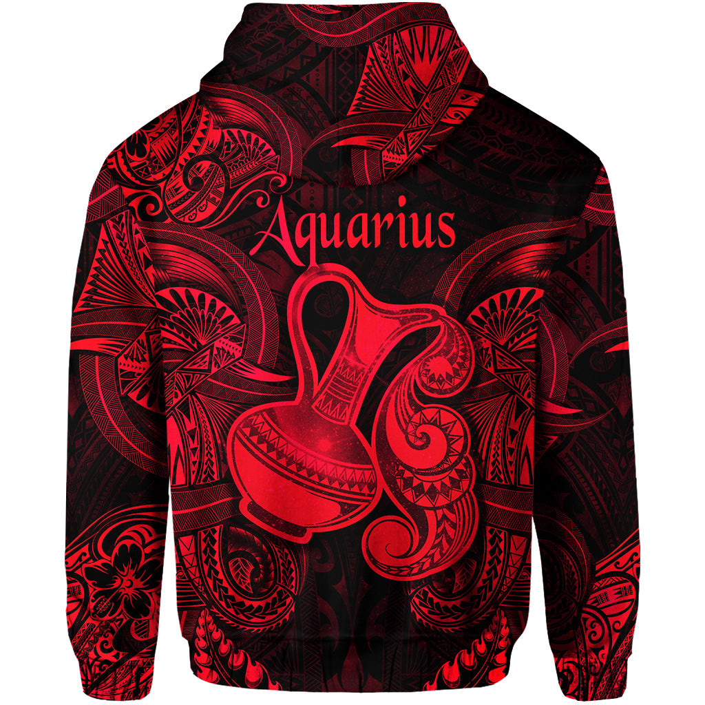Aquarius Zodiac Polynesian Zip Hoodie Unique Style Red LT8 - Polynesian Pride