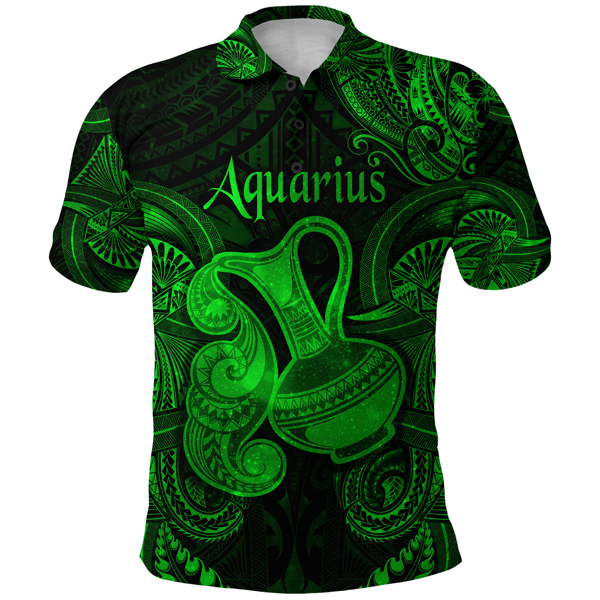 Aquarius Zodiac Polynesian Polo Shirt Unique Style Green LT8 - Polynesian Pride