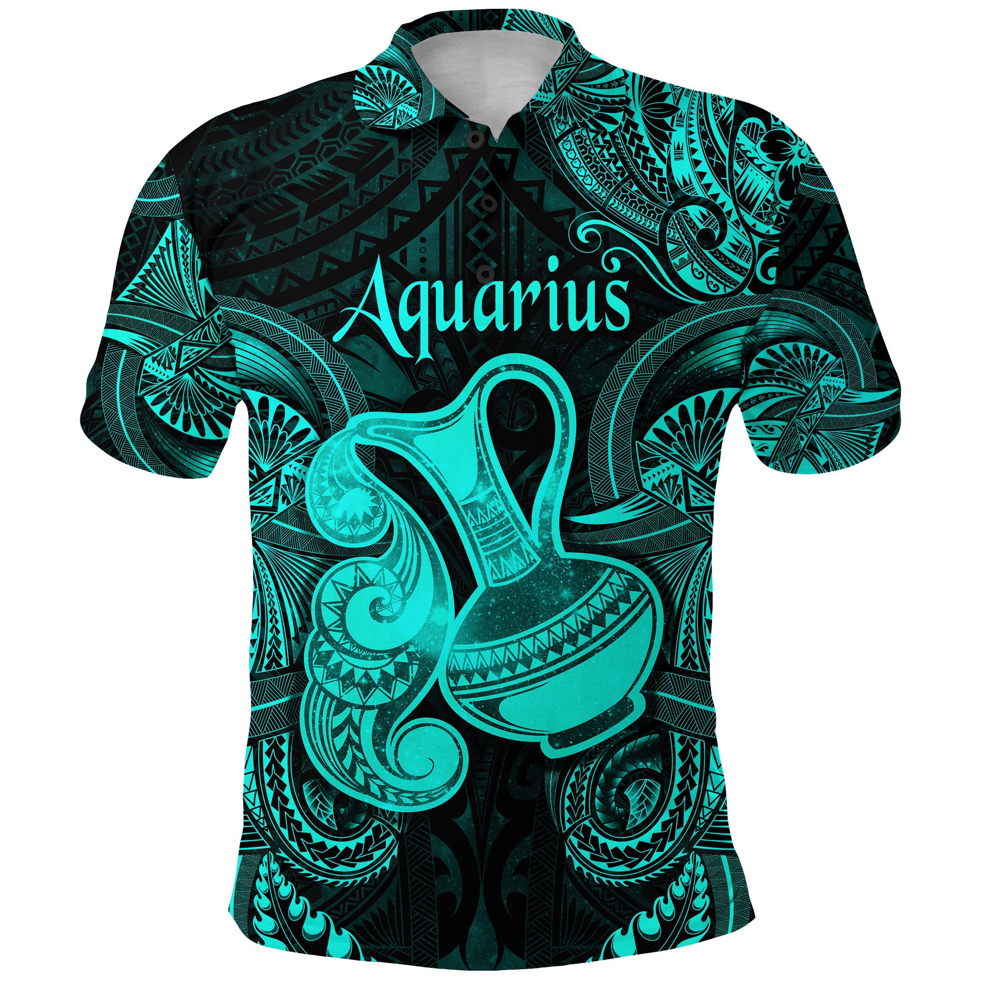 Aquarius Zodiac Polynesian Polo Shirt Unique Style Turquoise LT8 - Polynesian Pride