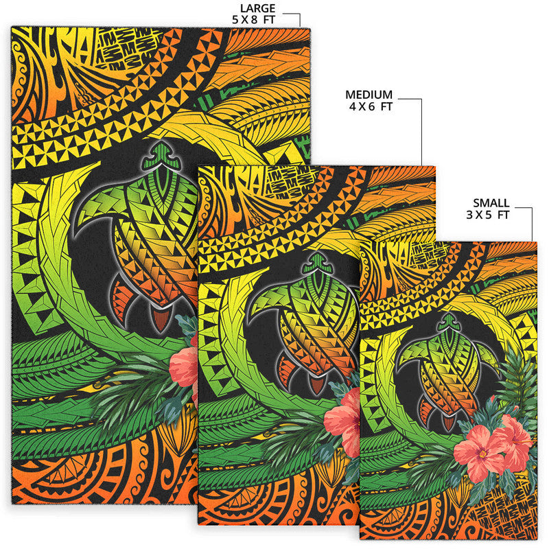 Polynesian Turtle Area Rug Circle Turtle Hibiscus Reggae LT9 - Polynesian Pride