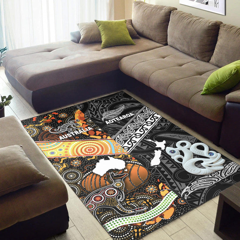 New Zealand Maori Aotearoa And Australia Aboriginal Area Rug Together - Black LT8 - Polynesian Pride